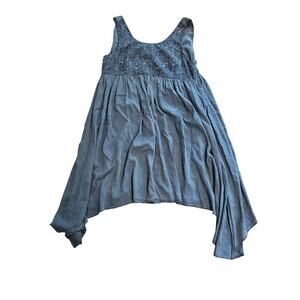 Sundance blue tank dress twirl embroidered chest womens large boho cottage farm